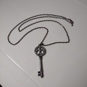 Dark Skeleton Key Pendant On Long 33.5 Inch Chain